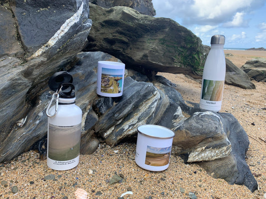 My aerial coastal images printed onto these mugs and water bottles